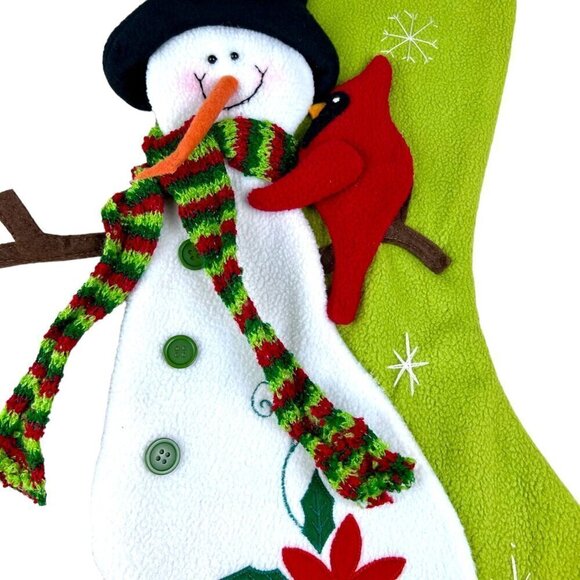 3D Puffy Fleece Snowman Scarf Cardinal Christmas Holiday Stocking Embroidered 17 - Picture 2 of 6